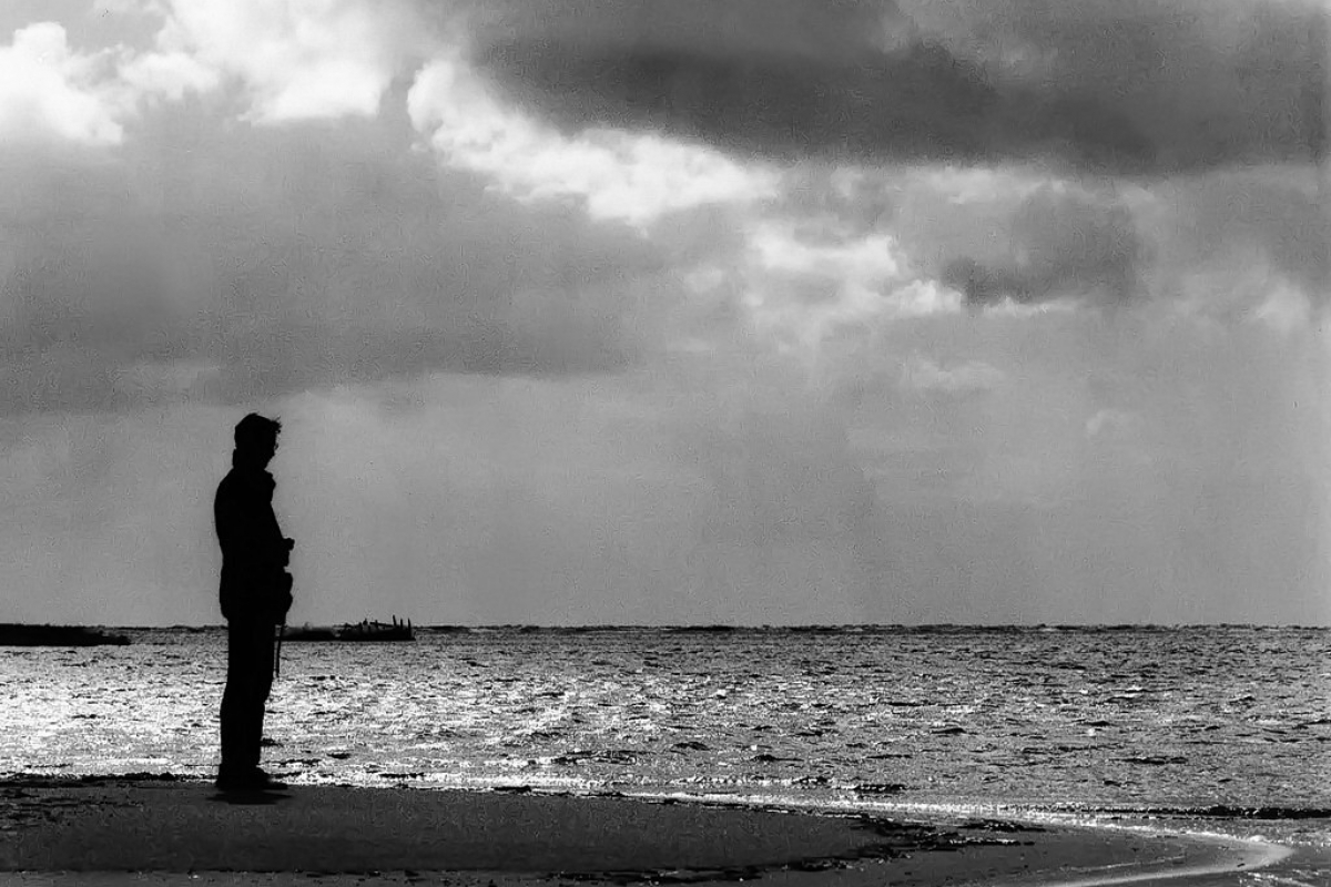 am meer, kniepsand, amrum 2003, schwarz-weiß